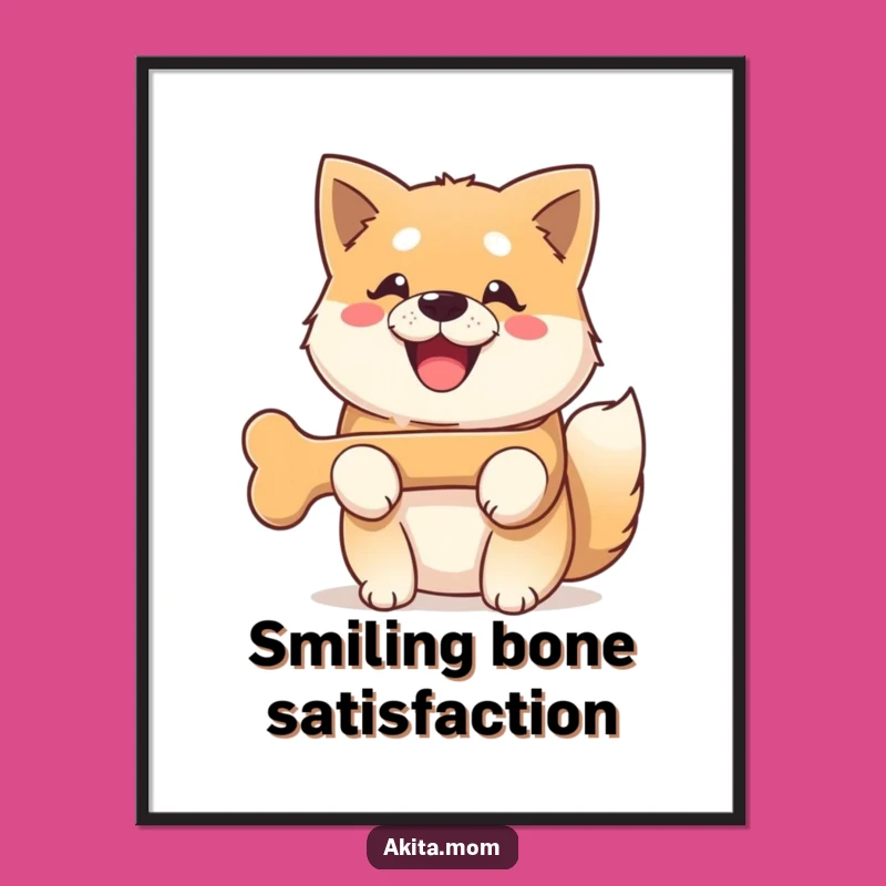 Funny Kawaii Akita Bone Digital Art: Instant Happy Dog Print