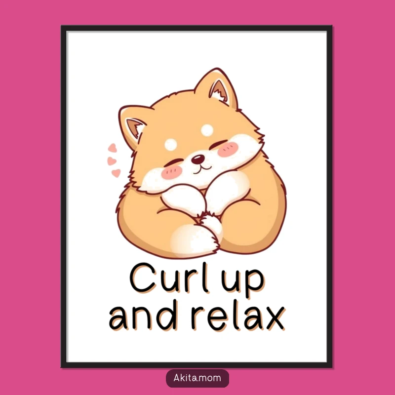 Funny Kawaii Akita Content Digital Art: Cozy Dog Sigh Printable, Perfect Gift