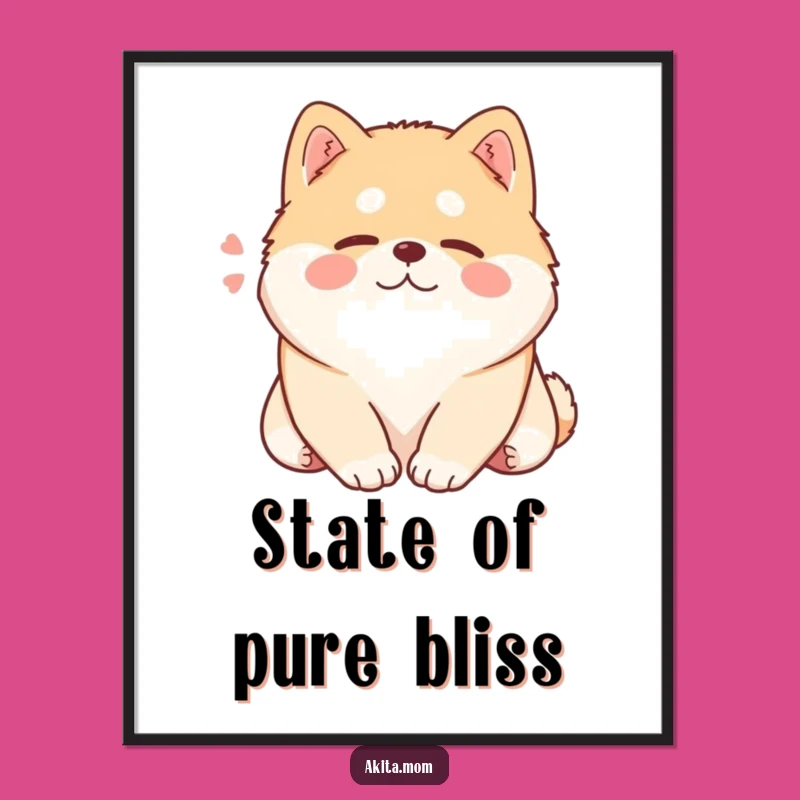Funny Kawaii Akita Digital Art: Content Sighing Dog Print, Instant Humorous Decor