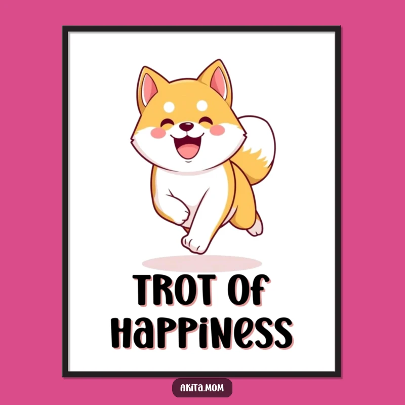 Funny Kawaii Akita Digital Art: Energetic Trotter Print, Instant Humorous Decor