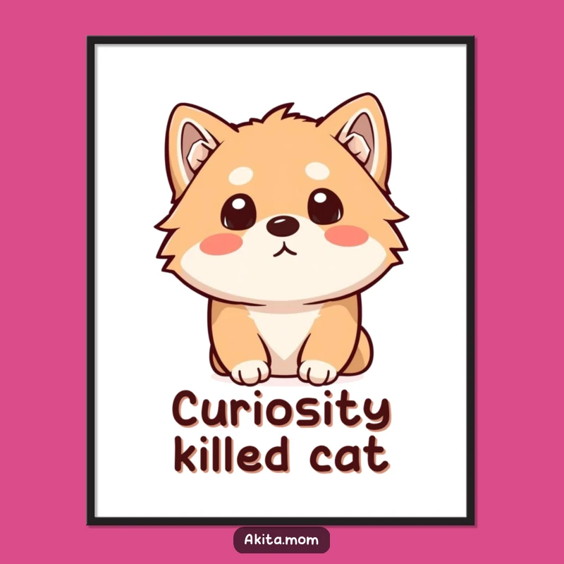 Funny Kawaii Akita Digital Print: Curious Listening Dog Art