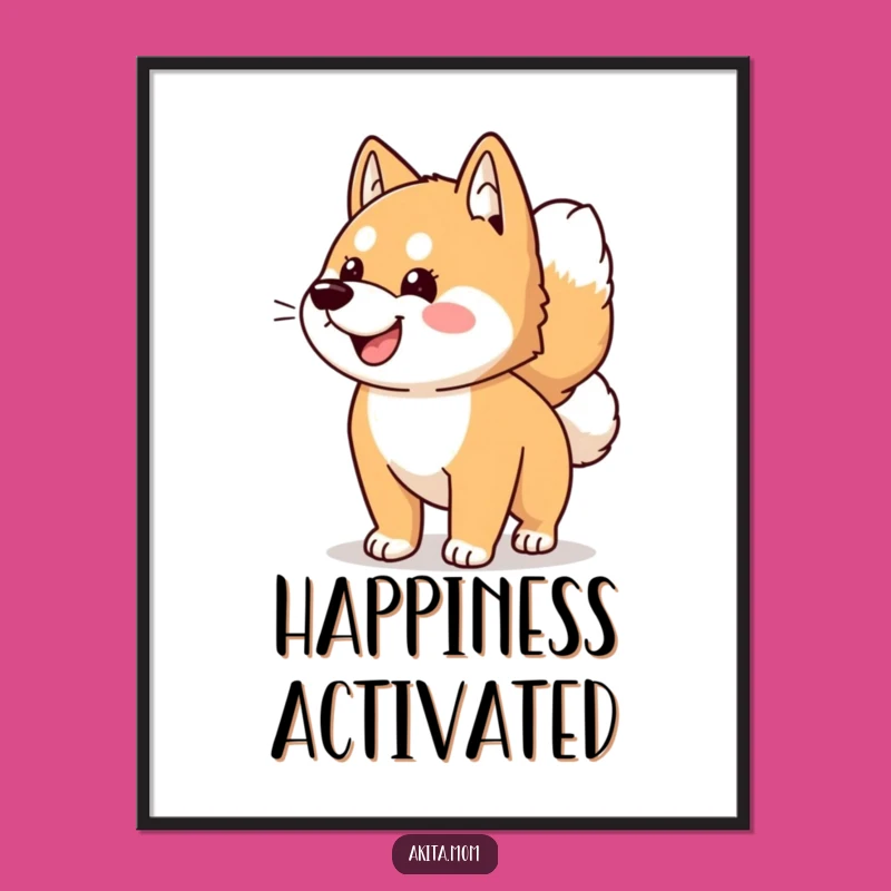 Funny Kawaii Akita Dog Wagging Tail Digital Print - Instant Joyful Wall Art Gift!