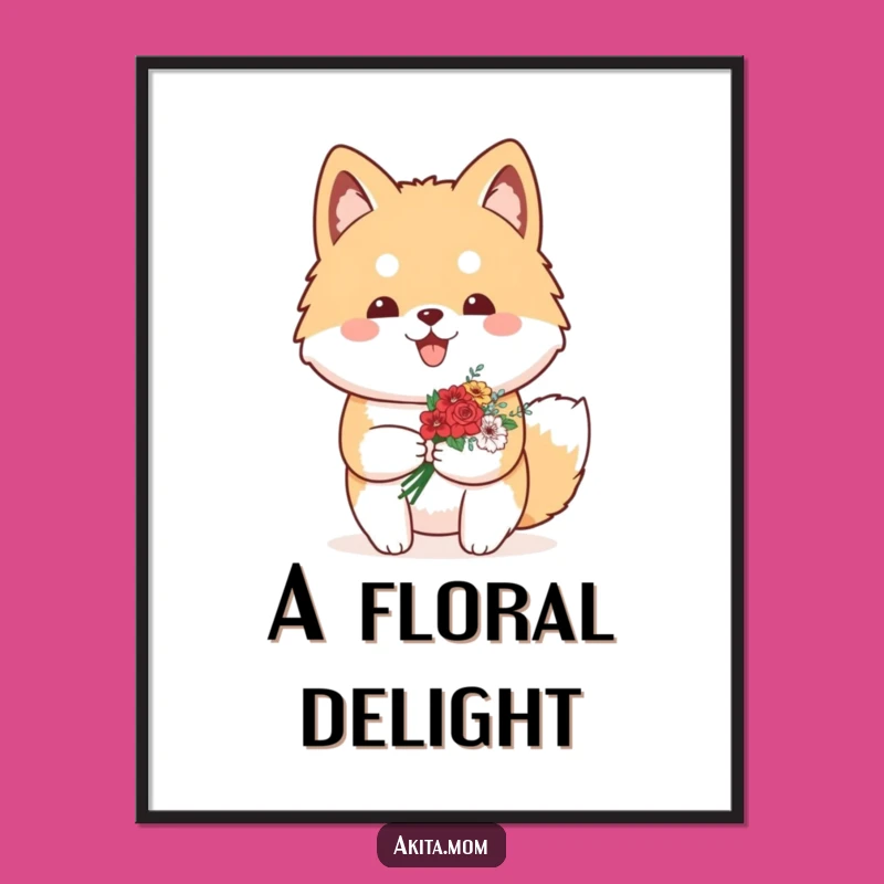 Funny Kawaii Akita Flower Digital Art: Instant Proud Decor Gift!