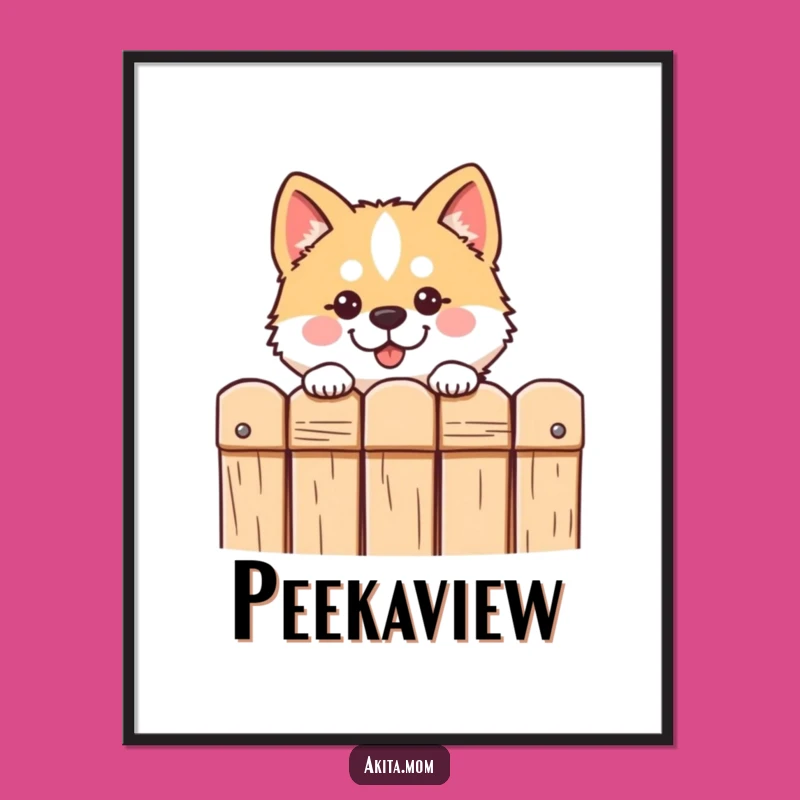 Funny Kawaii Akita Peeking Digital Print: Instant Hilarious Dog Art for Walls