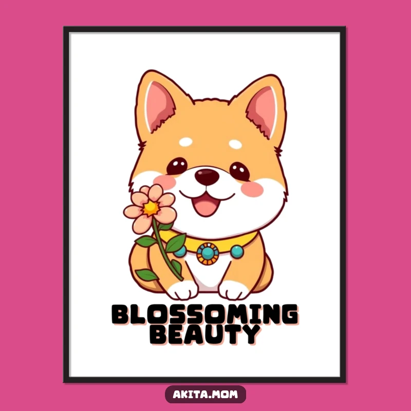 Instant Download: Funny Kawaii Akita Flower Digital Art Print