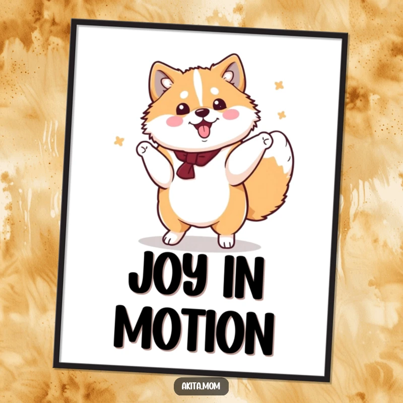 Funny Kawaii Akita Digital Art Print, a cute dog performing a dignified yet cheerful spin, humorous and downloadable artwork.