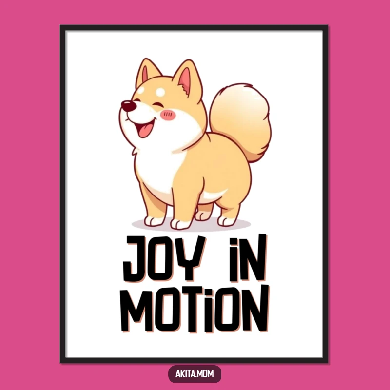 Funny Kawaii Akita Wiggle Digital Art: Happy Dog Portrait, Instant Playful Akita Decor