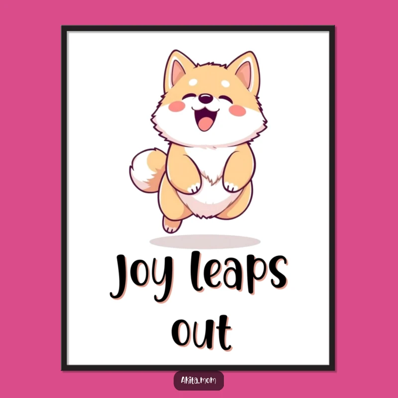 Funny Kawaii Akita Barking Digital Art: Happy Leaping Dog Printable, Perfect Gift