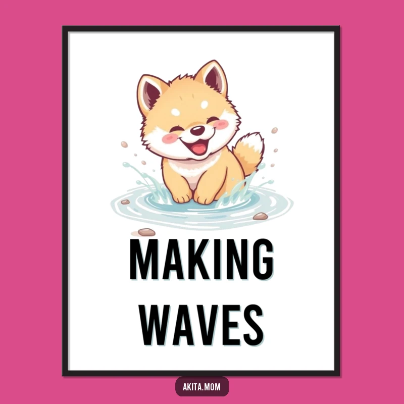 Funny Akita Cub Splash Digital Art - Instant Puppy Joyful Gift