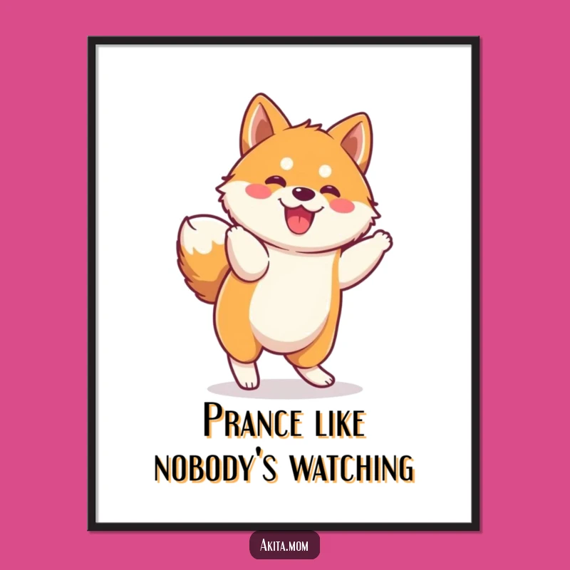 Funny Kawaii Akita Prance Print: Instant Cute Art for Your Walls