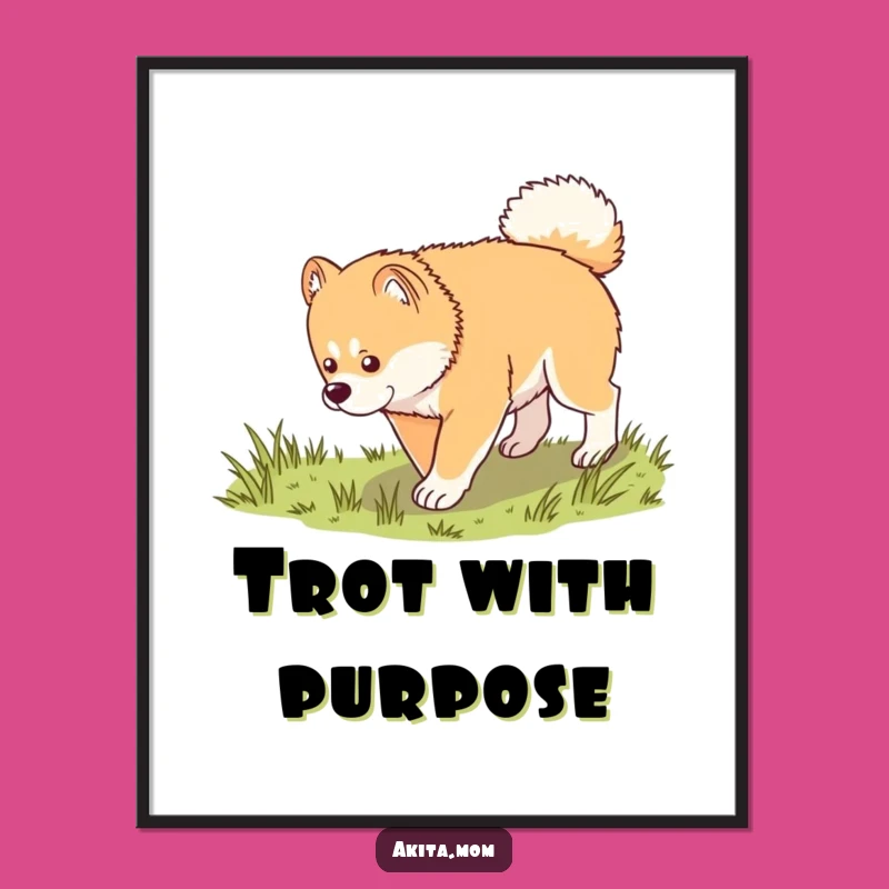 Funny Kawaii Akita Exploring Digital Art: Dignified Dog Trot Printable, Perfect Gift