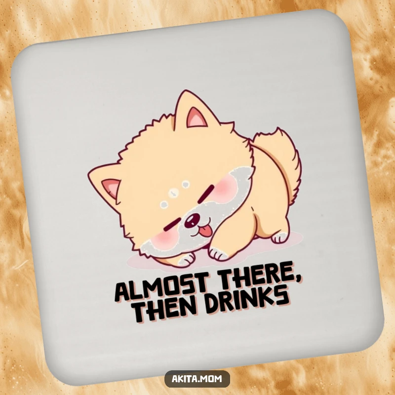 Funny Akita Roll Over Coasters: A determined Akita character hilariously attempts to roll over, a funny addition to any table.