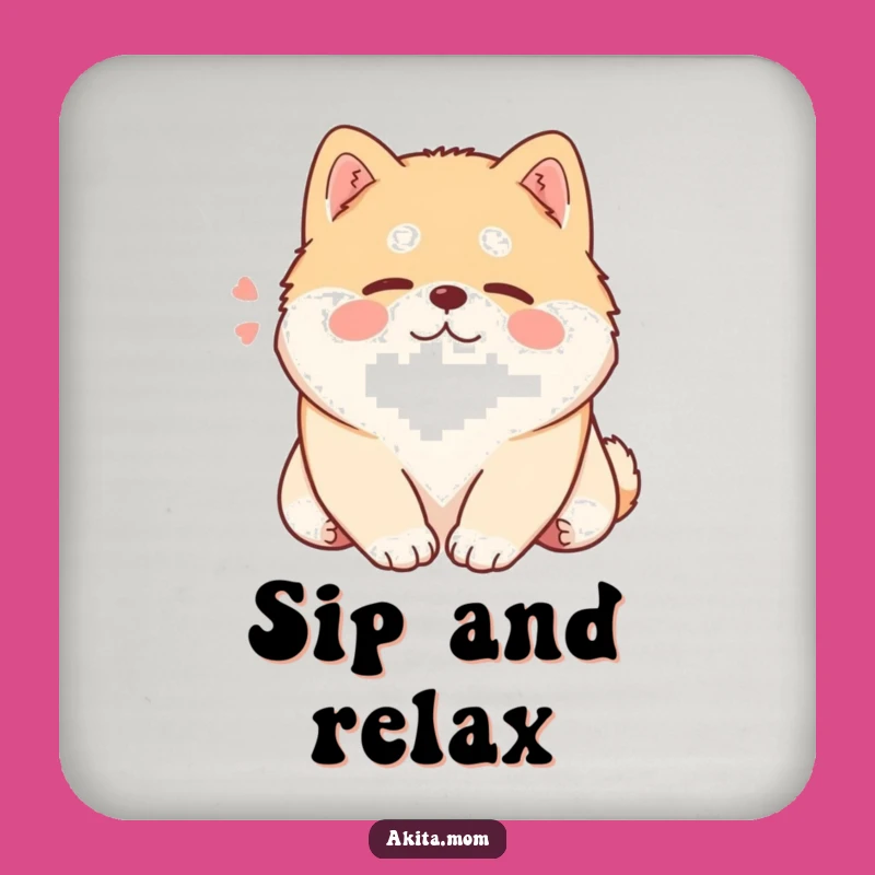 Funny Kawaii Akita Coaster Set: Content Sighing Dog Art, Humorous Table Protection