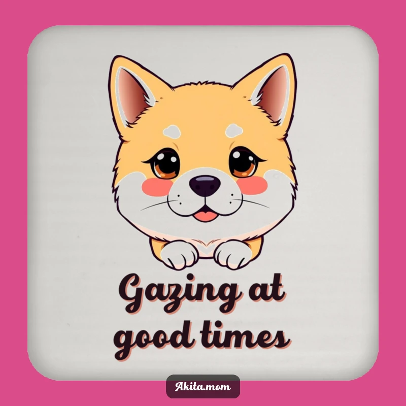 Funny Kawaii Akita Dog Attentive Gaze Coaster Set - Protect Surfaces with Alert Humor!