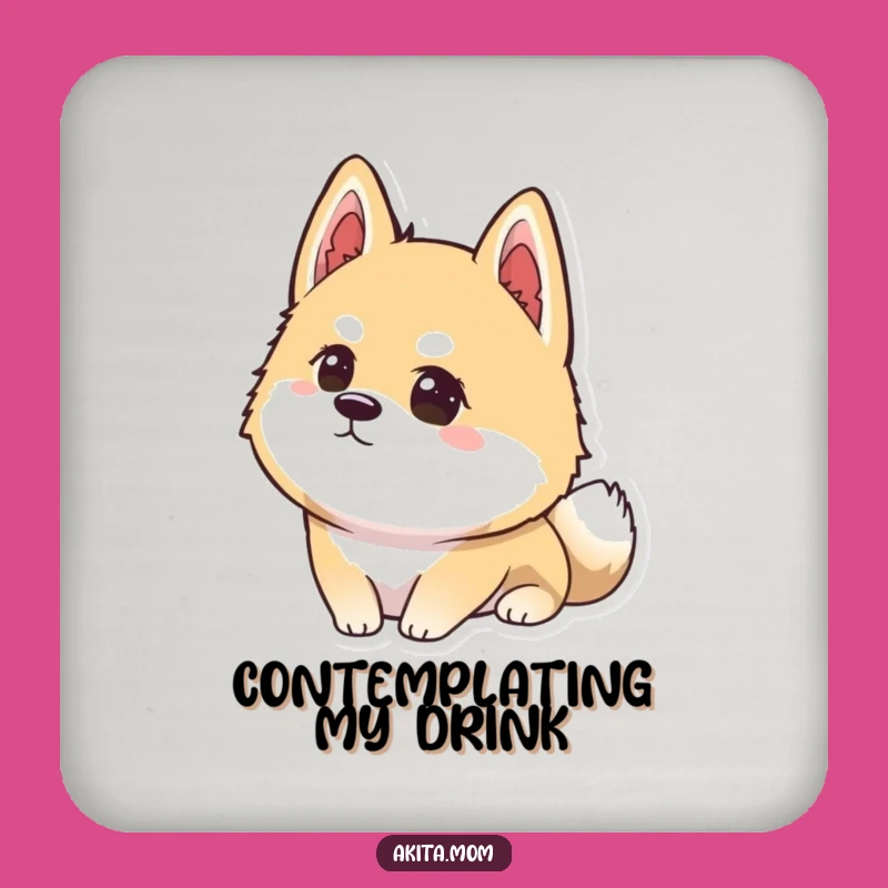 Funny Kawaii Akita Focus Coasters (Set of 4): Concentrated Dog Protection, Intense Akita Decor