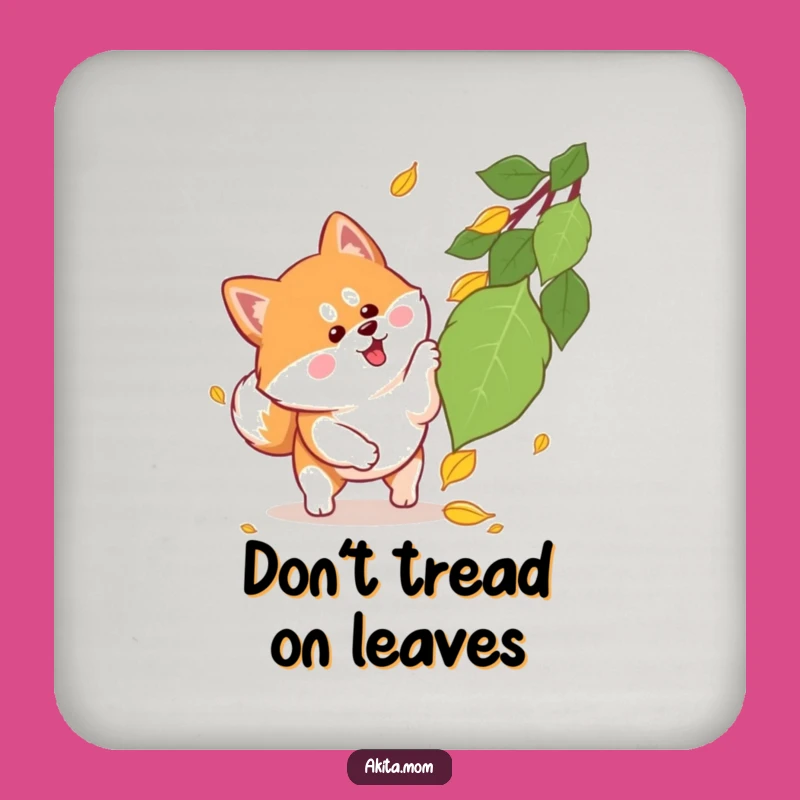 Funny Kawaii Akita Pouncing Leaf Coaster: Protect Surfaces Dog Gift!