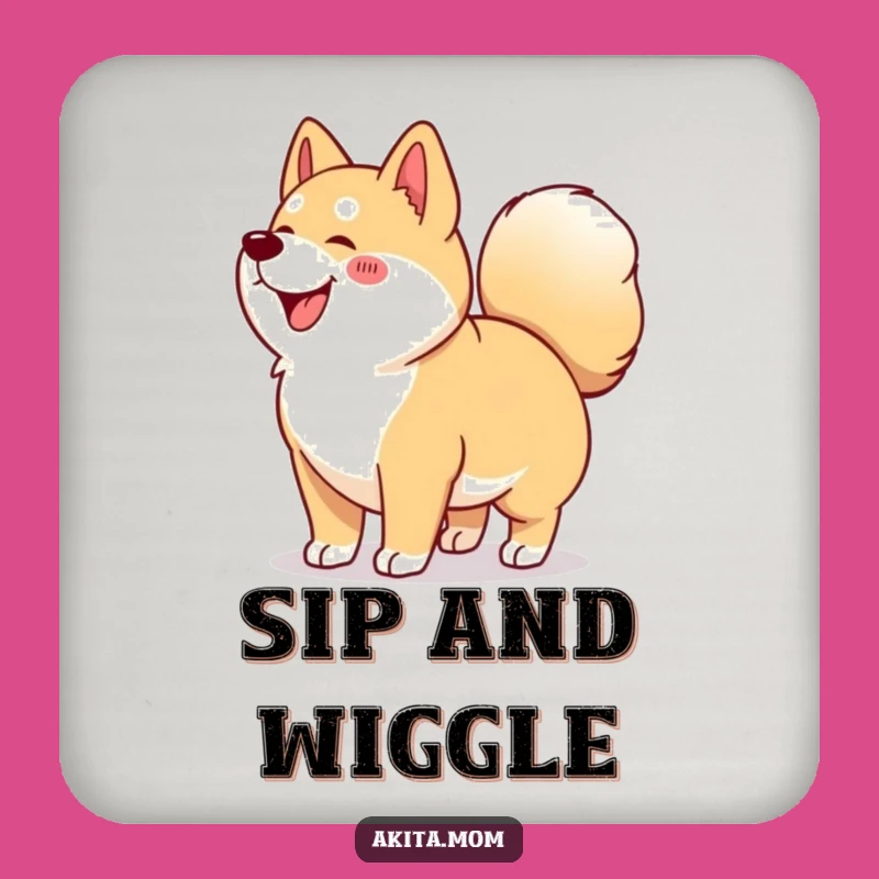 Funny Kawaii Akita Wiggle Coasters (Set of 4): Happy Dog Protection, Playful Akita Decor