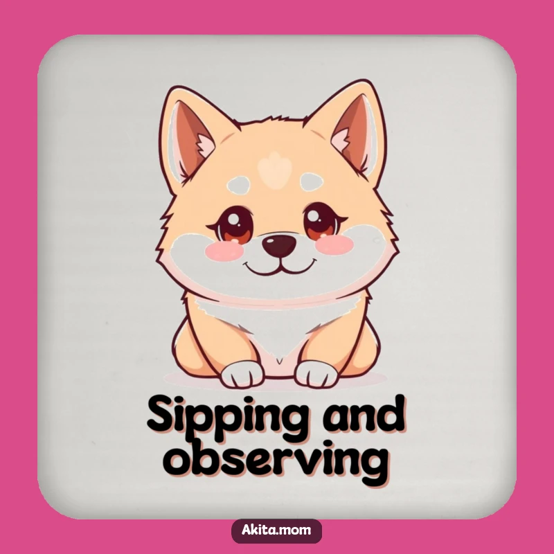 Funny Kawaii Akita Observing Coaster: Protect Surfaces Gift!