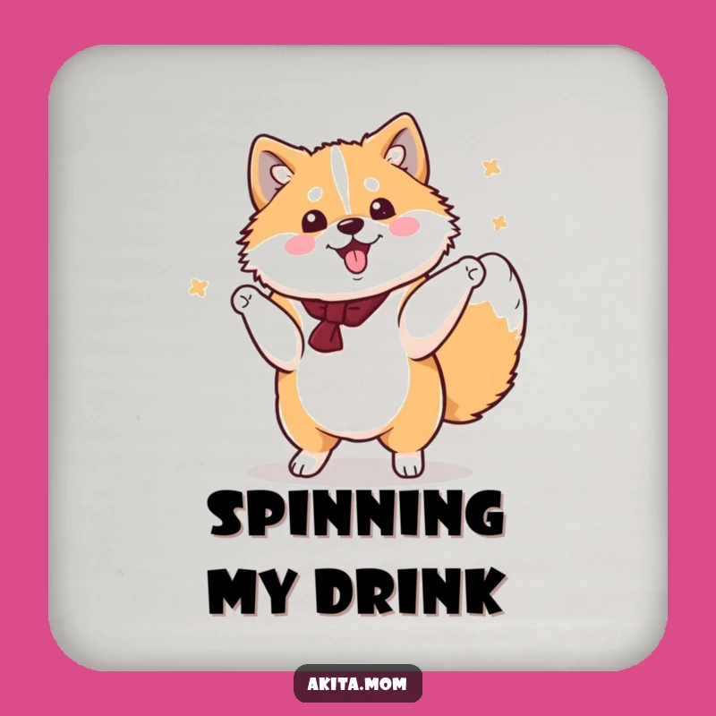 Spin Safely: Funny Kawaii Akita Spin Drink Coaster