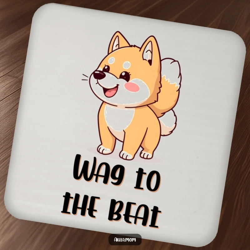 Funny Kawaii Akita dog drink coasters, depicting a wagging tail, protecting furniture with a delightful and humorous design.