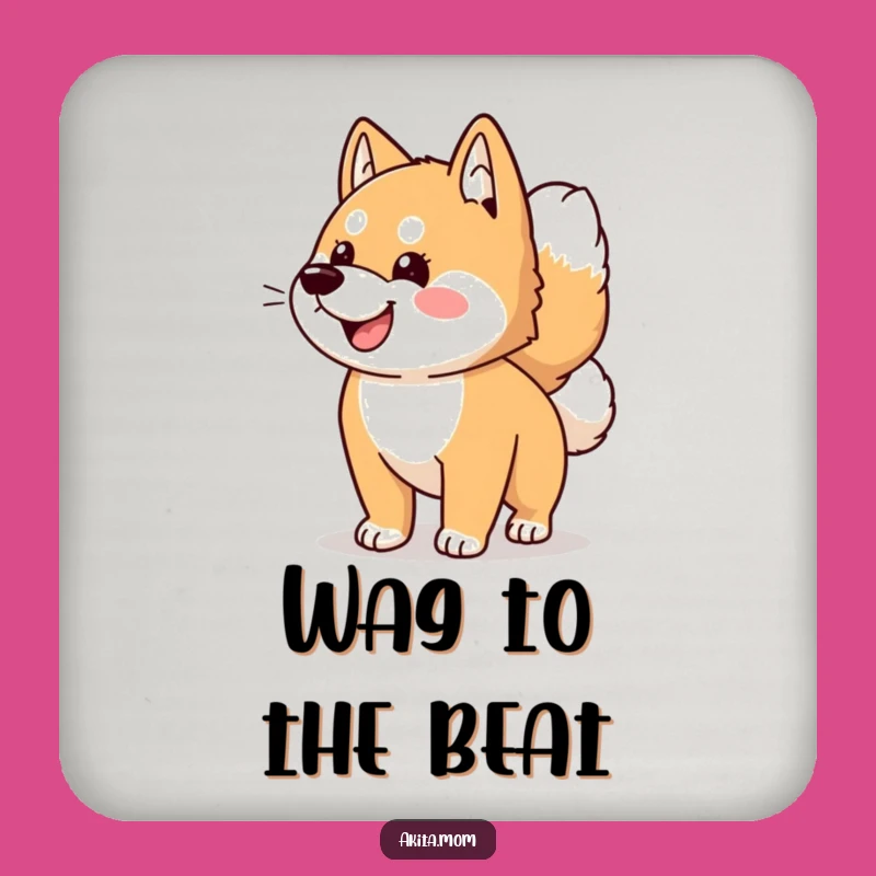 Funny Kawaii Akita Dog Wagging Tail Coaster Set - Protect Surfaces with Humor!