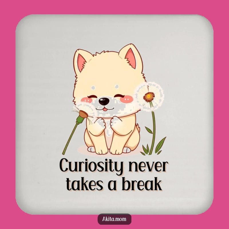Whimsical Kawaii Akita Dandelion Coasters: Protect Tables with Charm