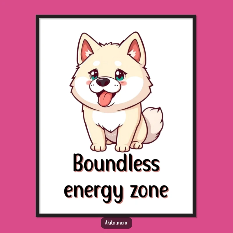 Funny Akita Poster: Energetic Dog Art Print, Humorous Wall Decor Gift