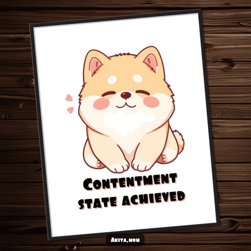 Funny Kawaii Akita poster, a content dog resting its head and sighing deeply, conveying ultimate peace.