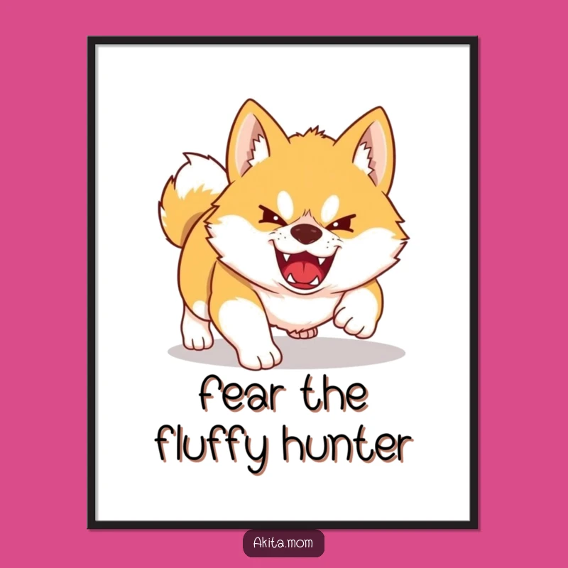 Funny Kawaii Akita Poster: Fierce Pounce Dog Art Print