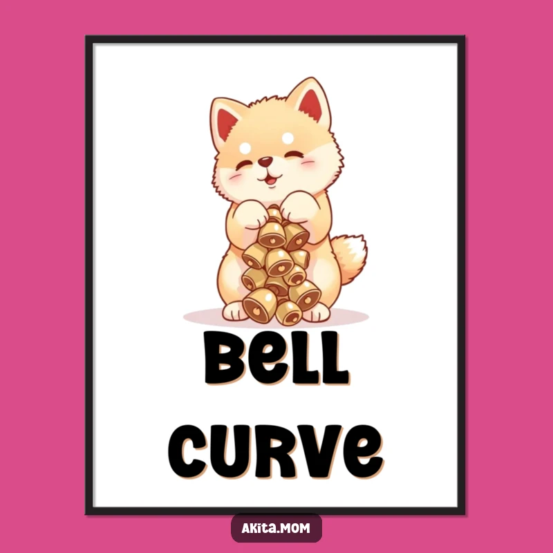 Funny Akita Bell Balance Poster - Whimsical Puppy Wall Art Gift