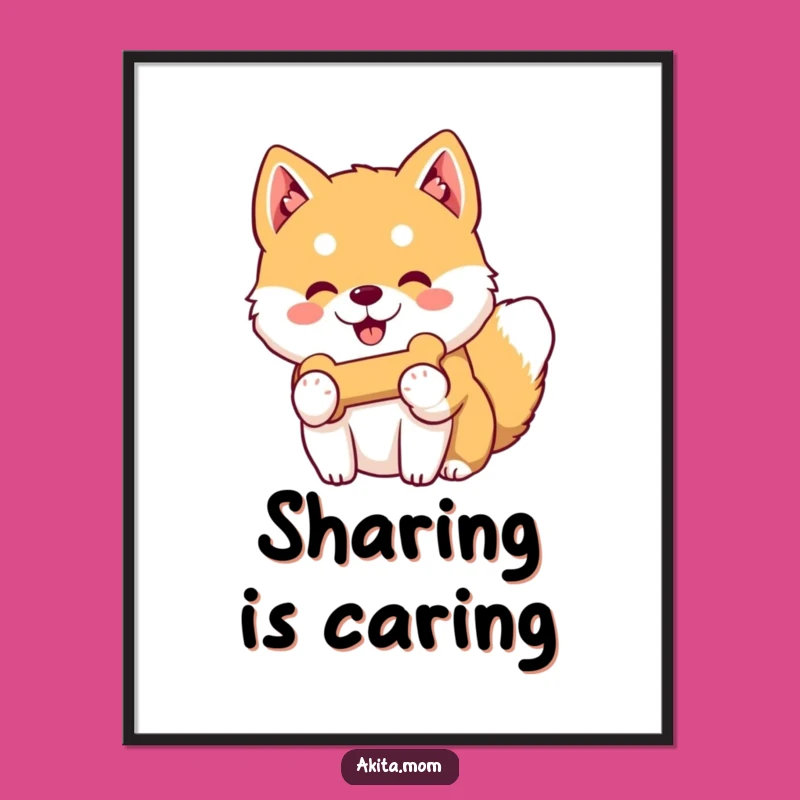 Funny Kawaii Akita Bone Poster: Sweet Wall Art Dog Gift!