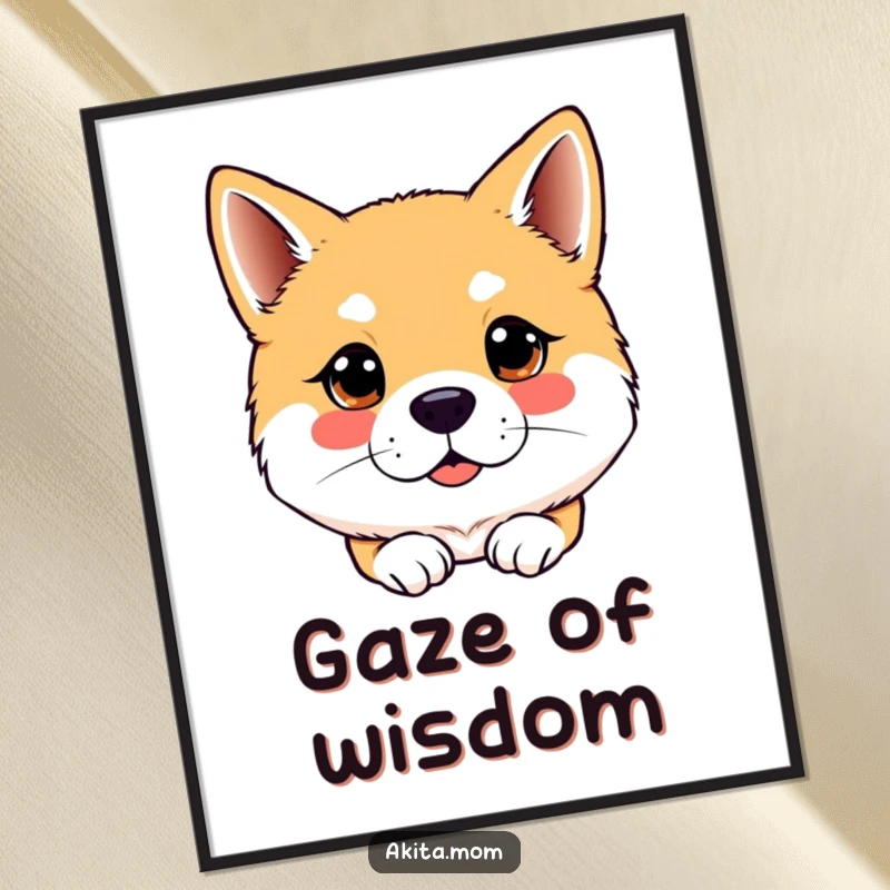 Funny Kawaii Akita dog poster art, featuring a bright, attentive gaze, adding a sense of focus and humor to wall decor.