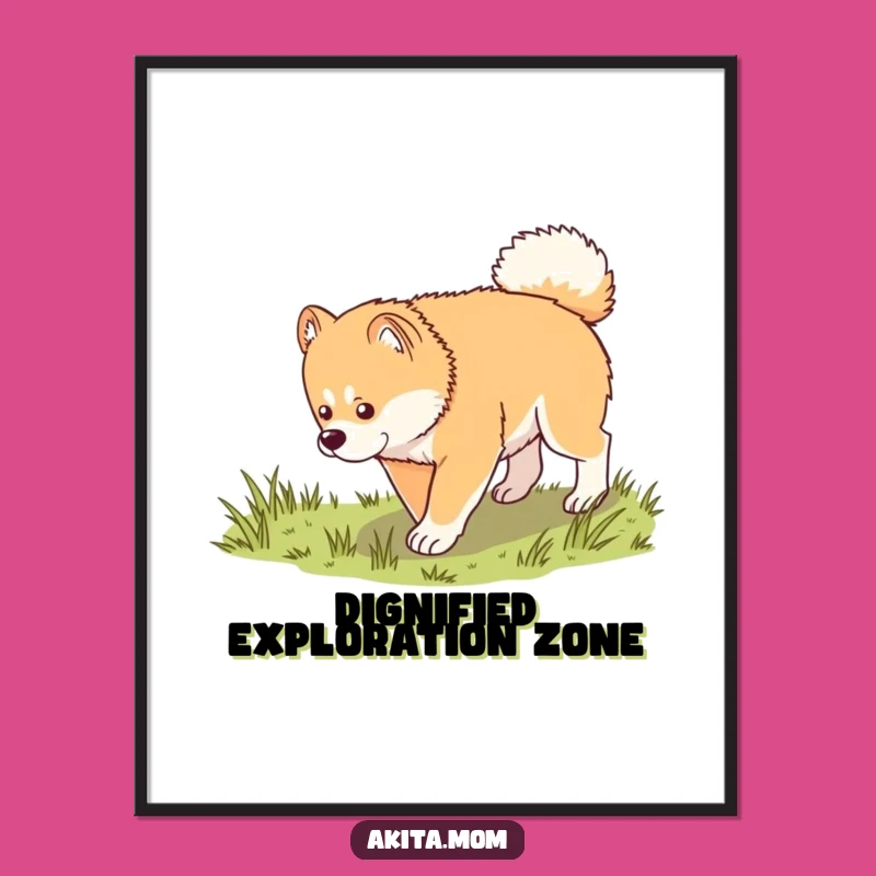 Funny Kawaii Akita Exploring Poster: Dignified Dog Trot Wall Art, Perfect Gift for Dog Lovers