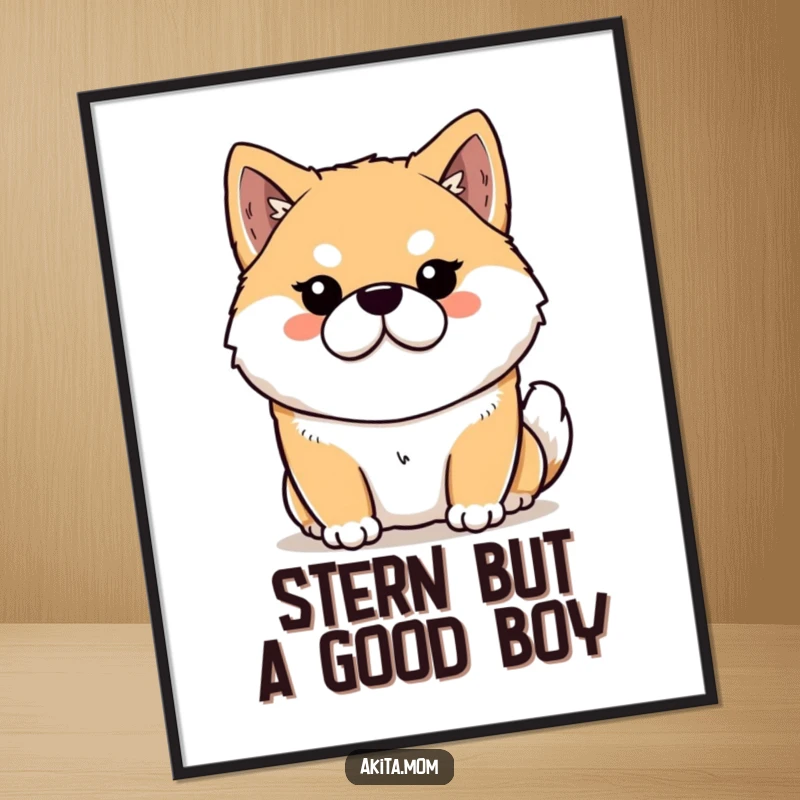 Funny Kawaii Akita poster displaying a dignified dog with a stern yet loving expression, ideal for unique wall art and Akita fans.