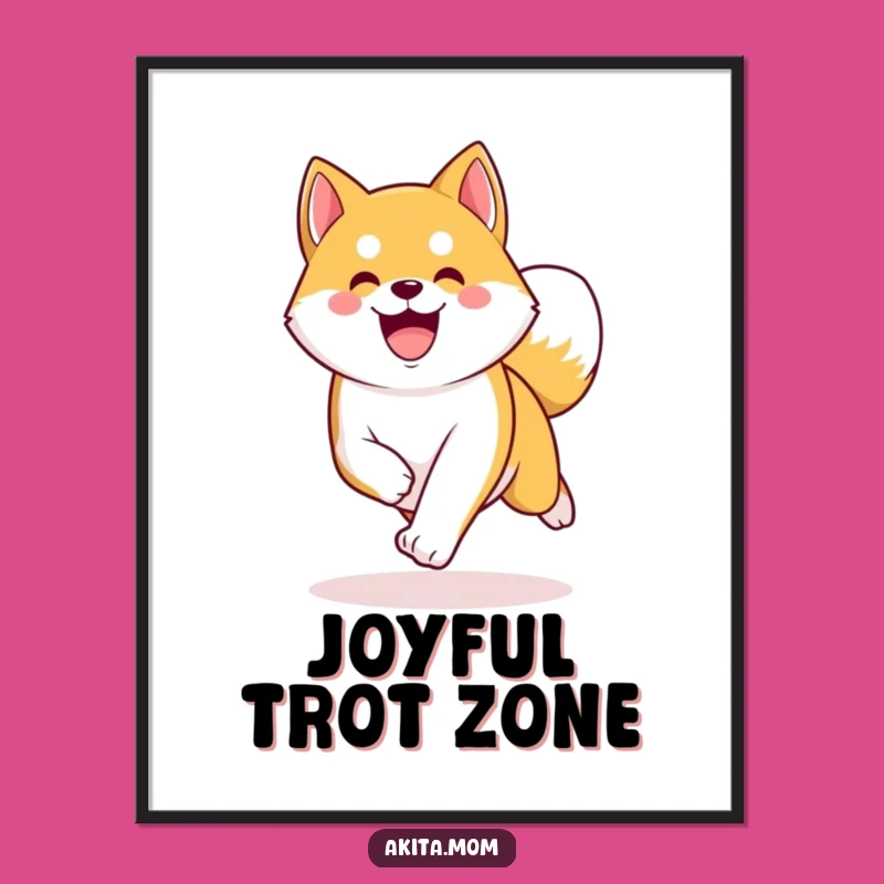 Funny Kawaii Akita Poster: Energetic Trot Art, Humorous Wall Decor