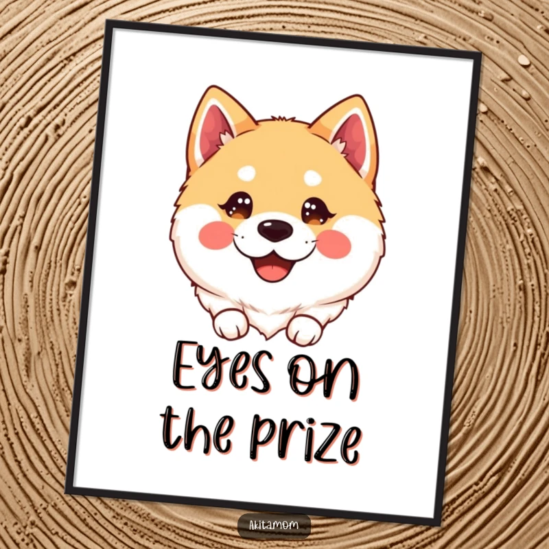 Happy Kawaii Akita Poster: A smiling kawaii Akita dog with sparkling, happy eyes, bringing cheer and cuteness to any space.