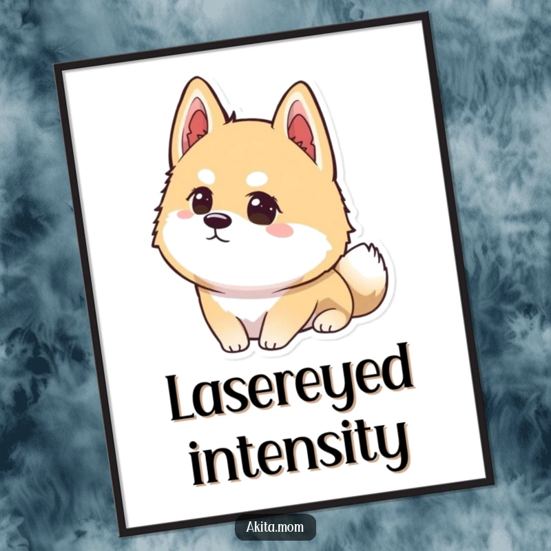 Funny Kawaii Akita poster illustrating a dog intensely focused on a distant point, embodying unwavering concentration and Akita’s keen senses.