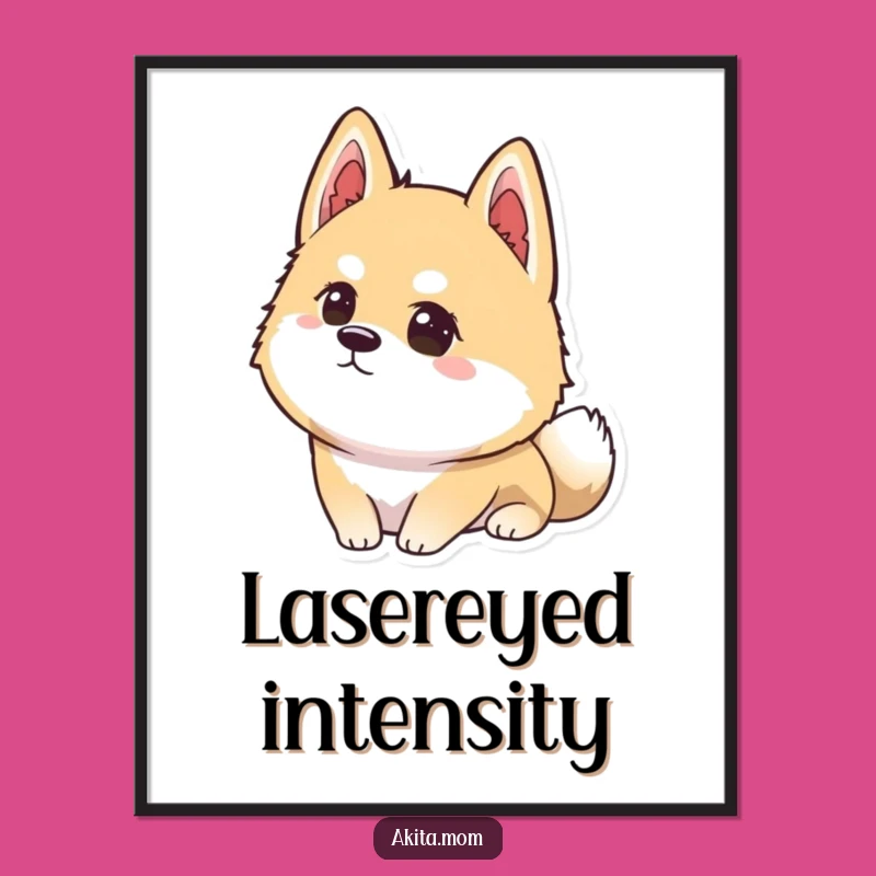 Funny Kawaii Akita Focus Poster: Concentrated Dog Art, Intense Akita Wall Decor Gift