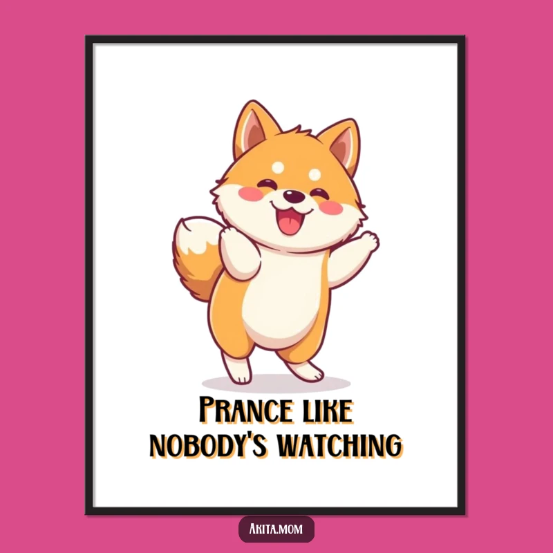 Funny Kawaii Akita Prance Poster: Brighten Your Walls with Playful Art