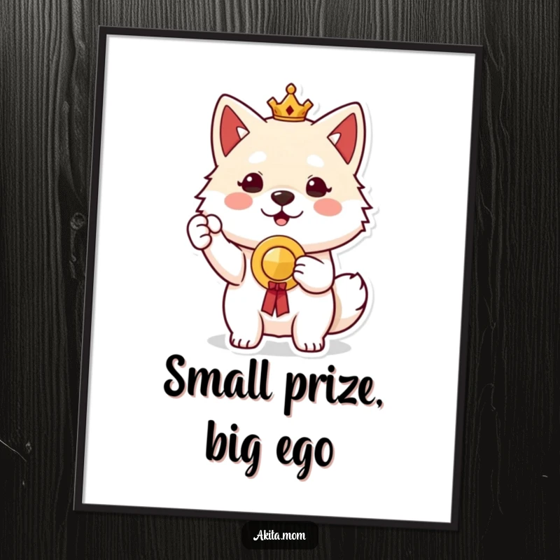 Proud Akita Prize Poster: A proud Akita character holding up a small prize, exuding confidence and a celebratory spirit.