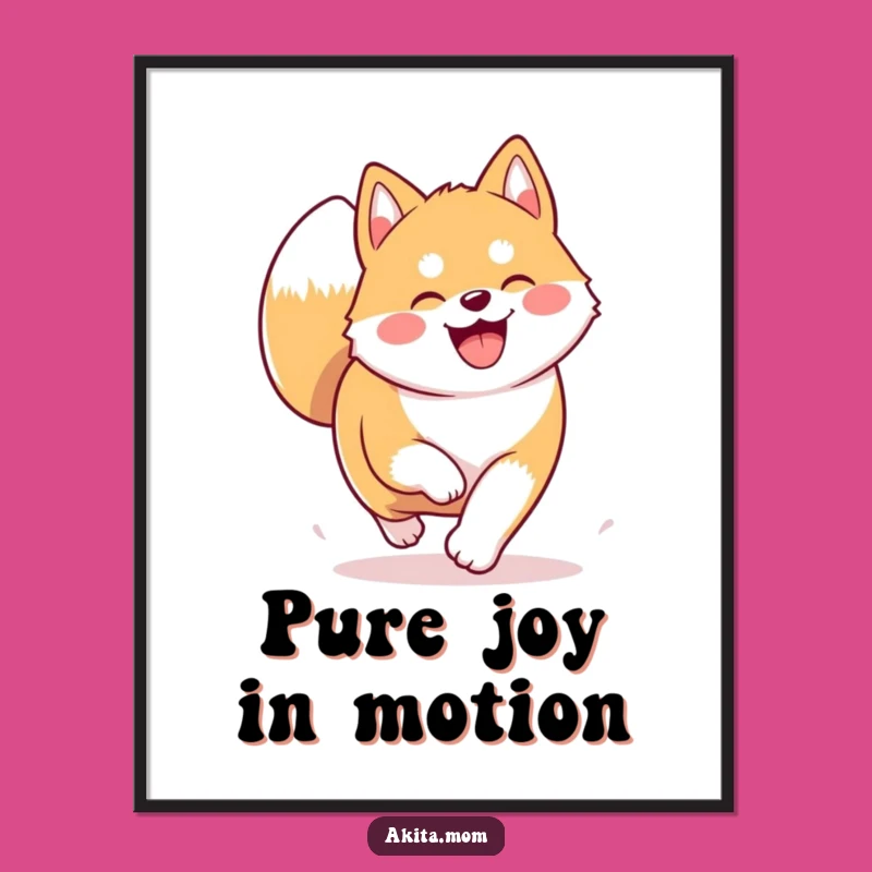 Funny Kawaii Akita Poster: Joyful Trotting Dog Art Print