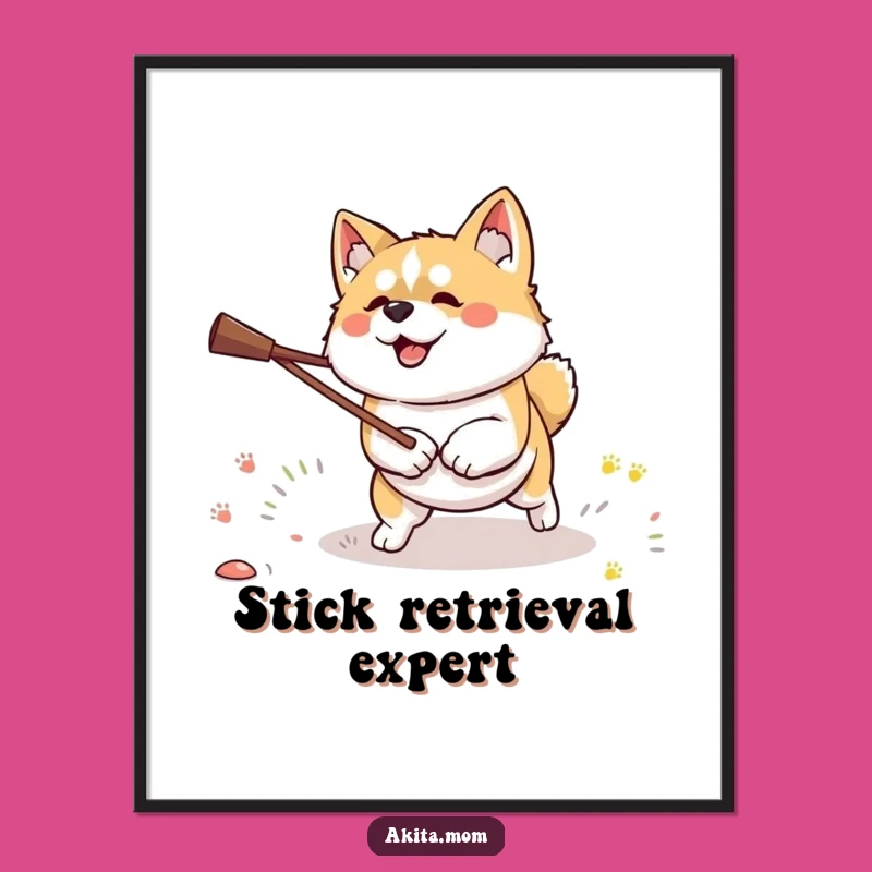 Funny Kawaii Akita Stick Hunter Poster: Decorate with Determination