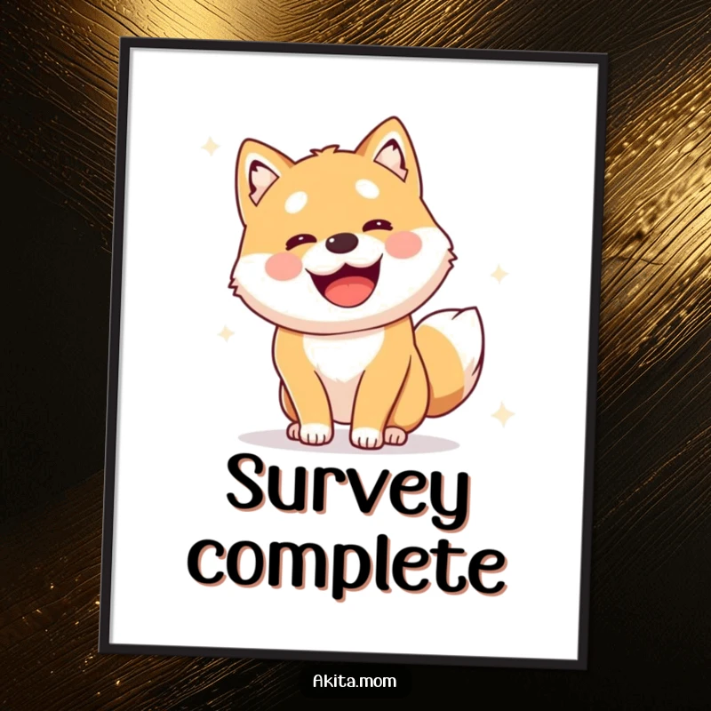 Funny Alert Akita Poster: Cute dog performing a joyful, alert survey, creating a sense of cheerful vigilance.