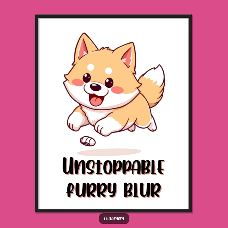 Funny Kawaii Akita Action Poster: Dynamic Art, Energetic Decor, Great Funny Gift!