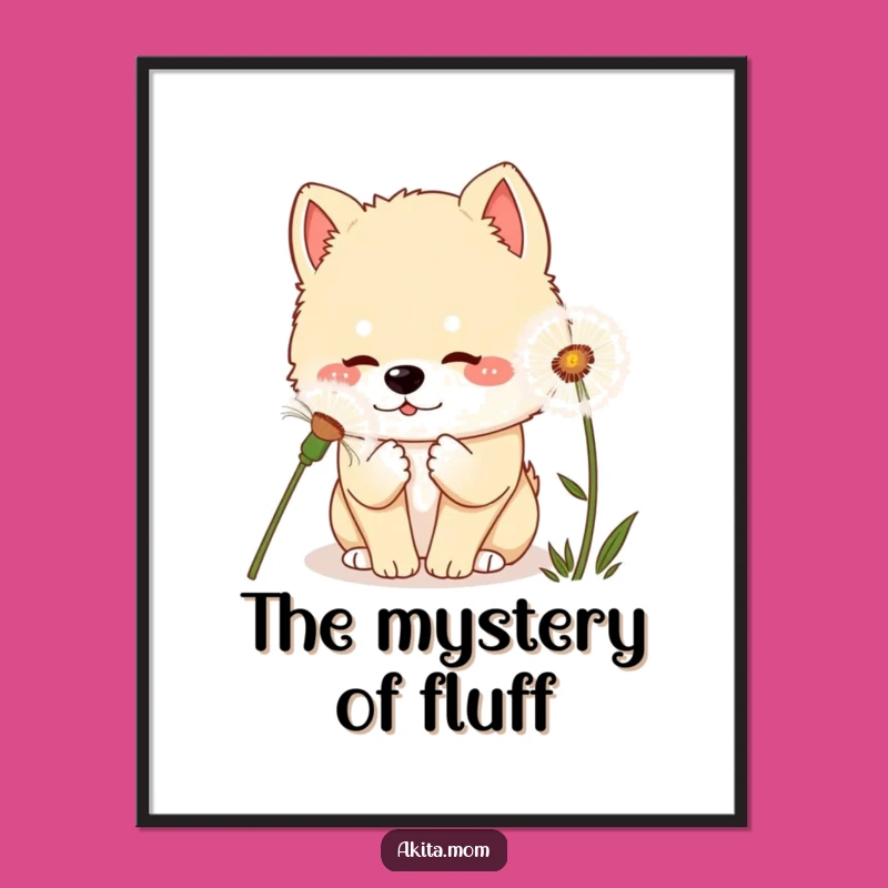 Whimsical Kawaii Akita Dandelion Poster: Cute Nature Wall Art