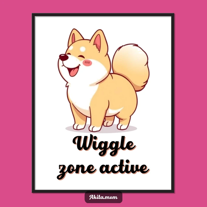 Funny Kawaii Akita Wiggle Poster: Happy Dog Art, Joyful Akita Wall Decor Gift