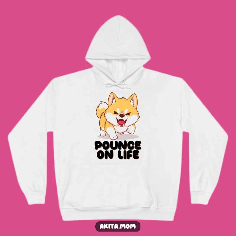 Cozy Funny Kawaii Akita Hoodie: Playful Pounce Dog Apparel