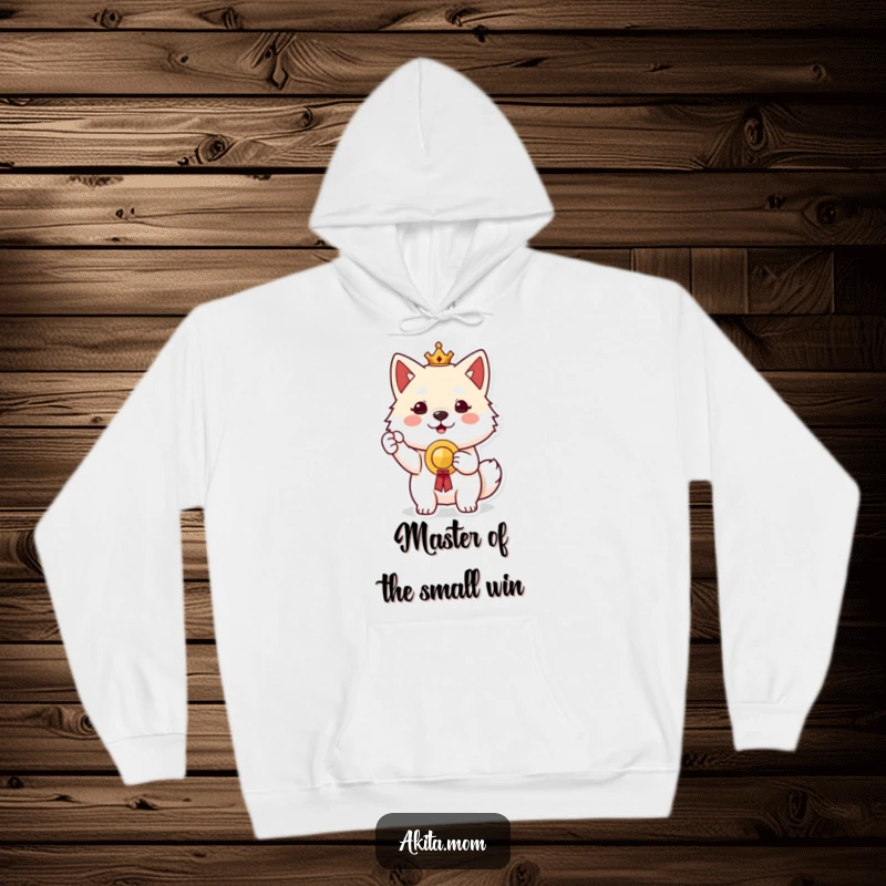 Proud Akita Prize Hoodie: A proud Akita character holding up a small prize, radiating confidence and a sense of accomplishment.
