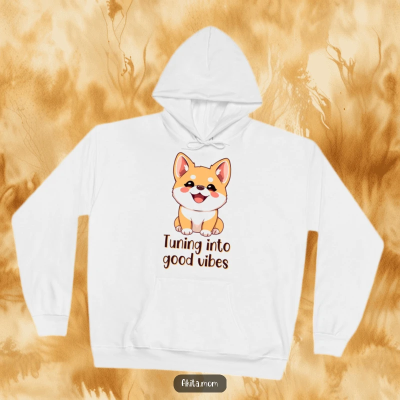 Funny Kawaii Akita Hoodie, a cute and joyous dog with perked ears listening intently, cozy and warm, excellent gift idea.