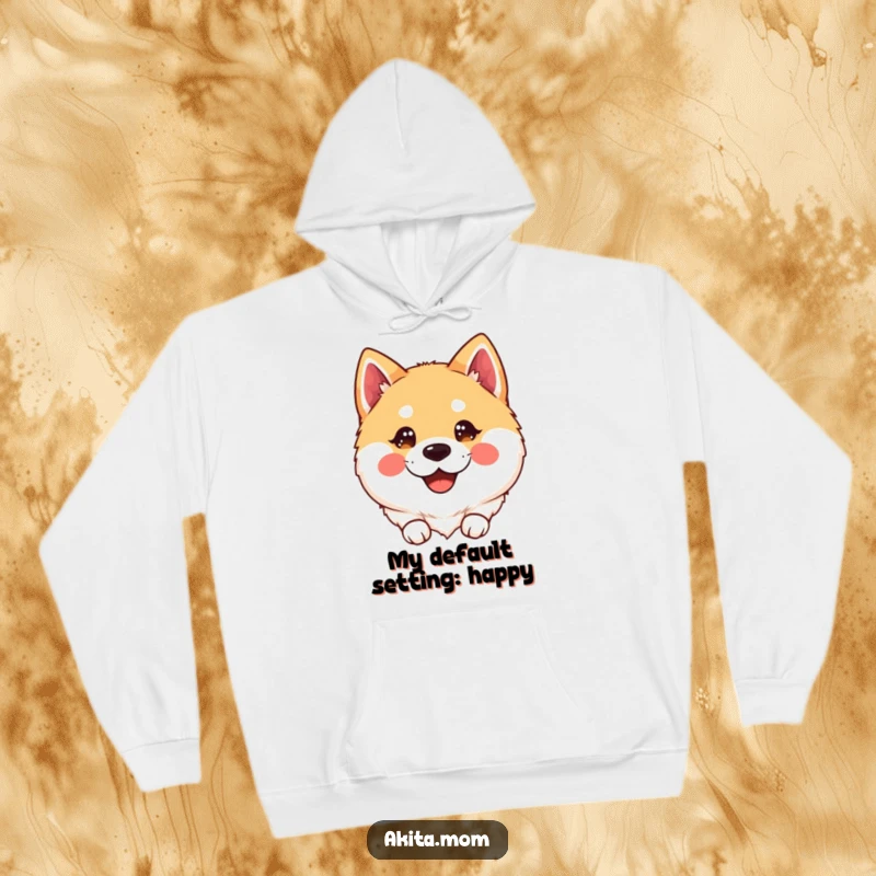 Cute Kawaii Akita Hoodie: A smiling kawaii Akita dog with sparkling, happy eyes, exuding warmth and adorable cheerfulness.